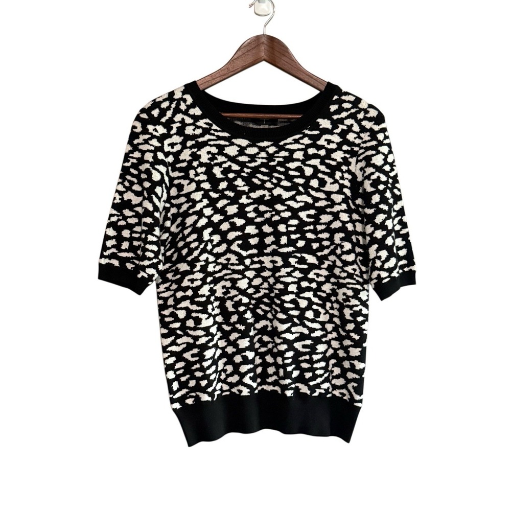 New Tahari Knit Short Sleeve Sweater Top Office Teacher Classic Preppy Large